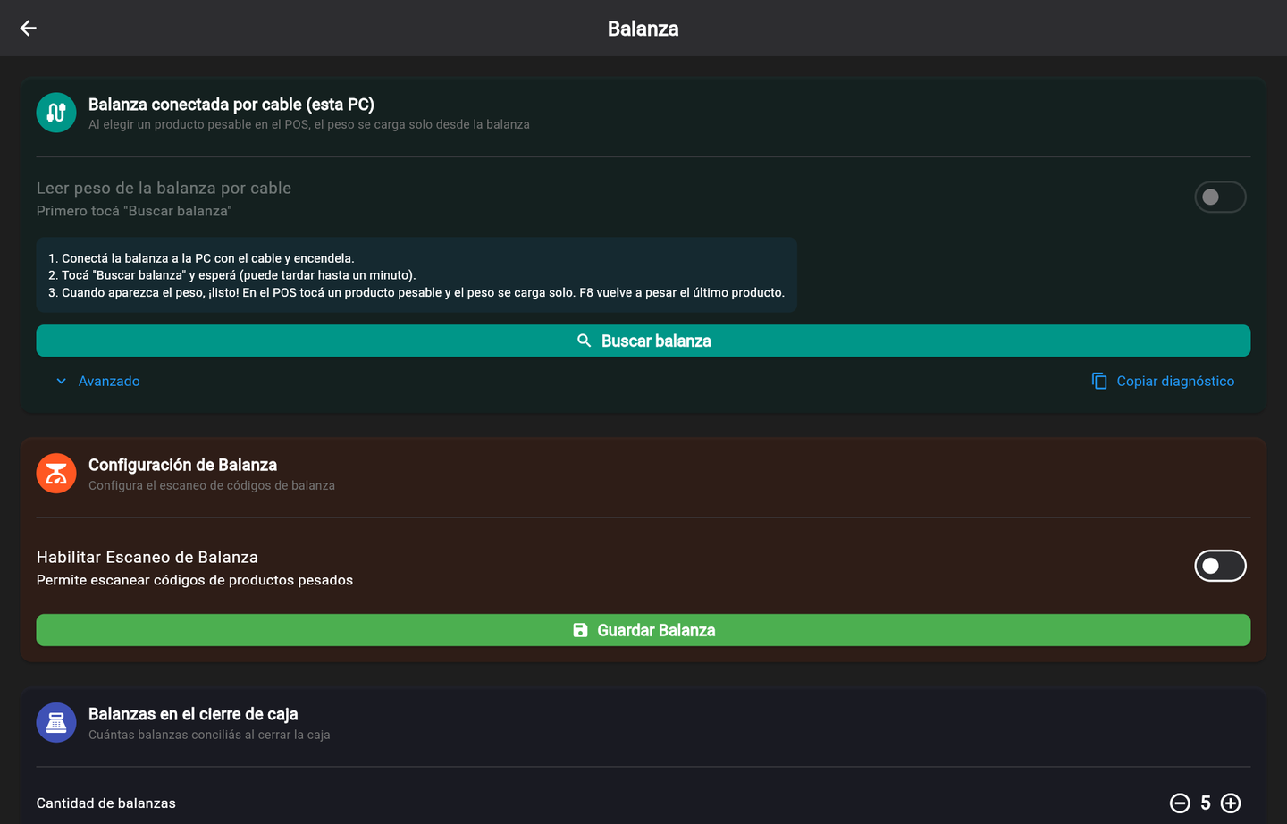 Tarjeta de la balanza por cable, todavía sin configurar