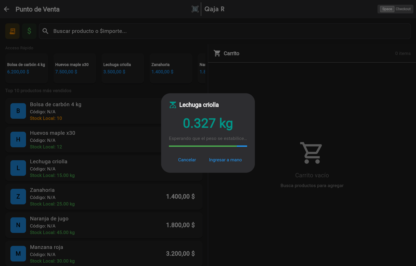 Pesando: el peso se actualiza en vivo hasta que se estabiliza