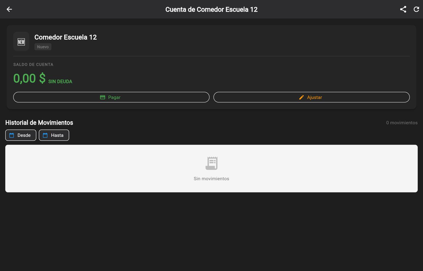 Ficha del cliente: saldo, Pagar, Ajustar e historial de movimientos
