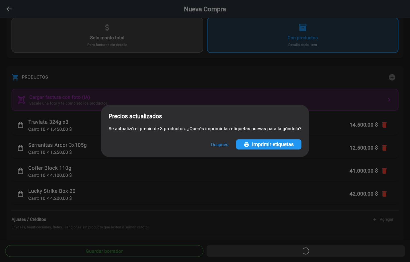 Precios actualizados: la app ofrece imprimir las etiquetas de los productos que cambiaron