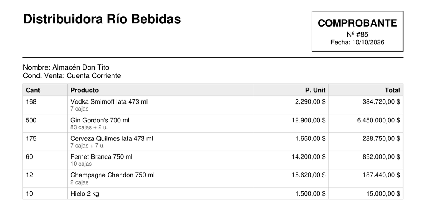El comprobante A4 de la venta muestra lo mismo