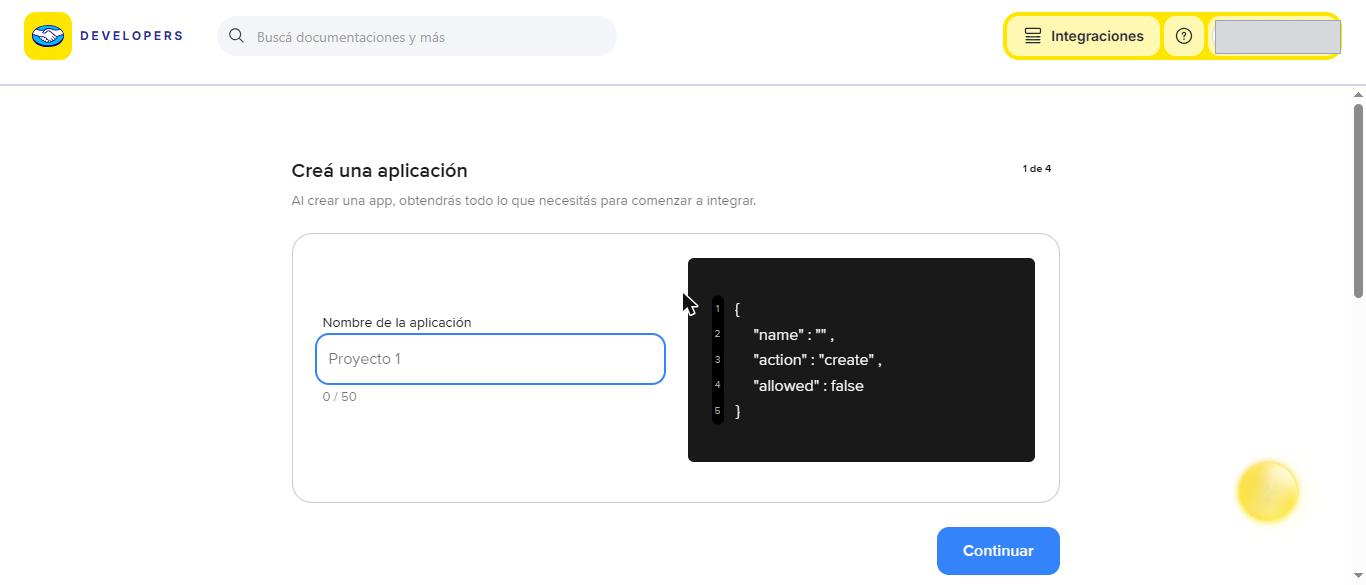 Creá una aplicación: el nombre es lo único obligatorio para arrancar