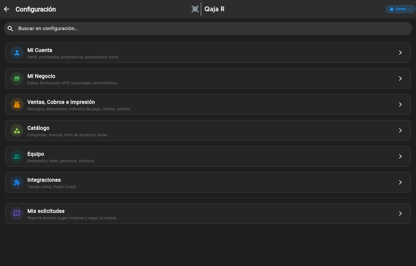 Configuración → Mi Negocio