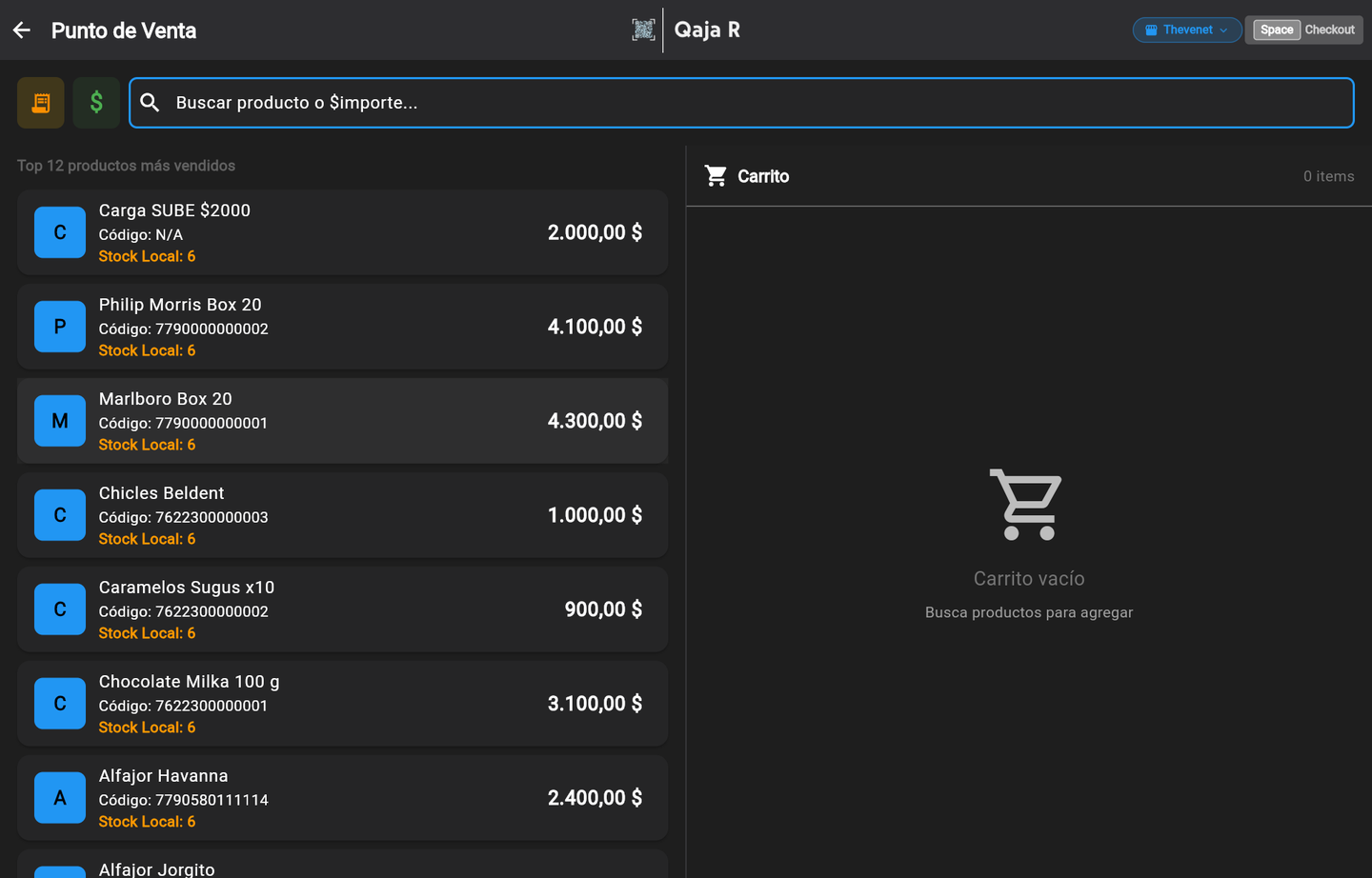 Punto de venta en Thevenet: solo los 12 productos habilitados para ese local