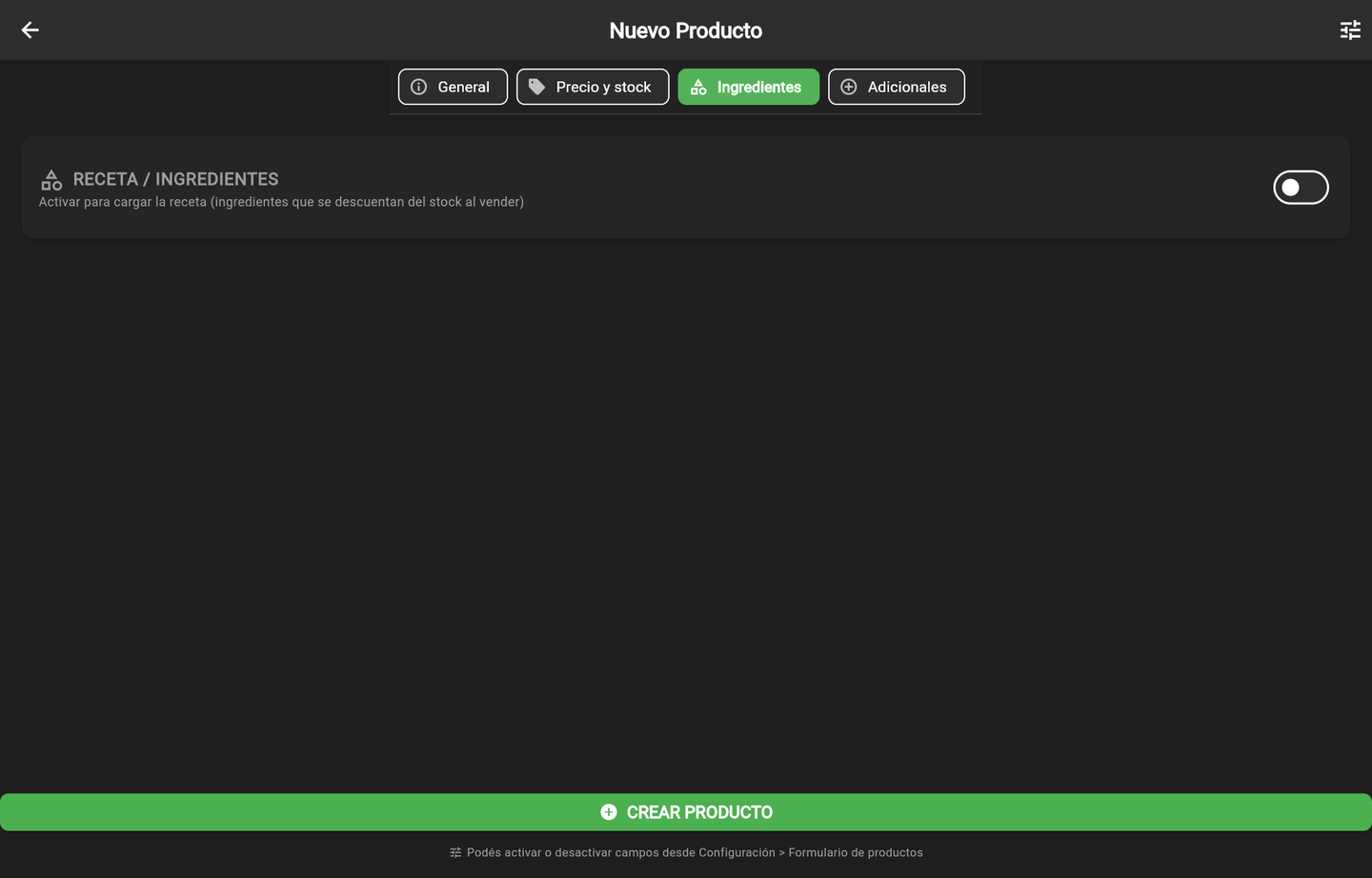 Un producto puede tener receta o no: se activa acá