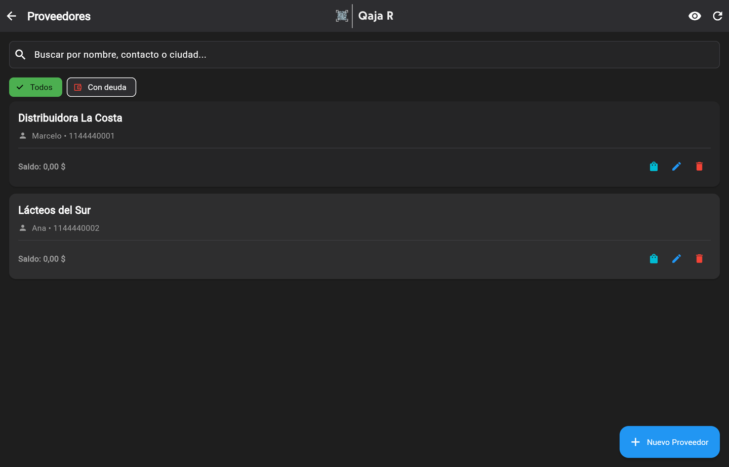 Lista de proveedores con saldo