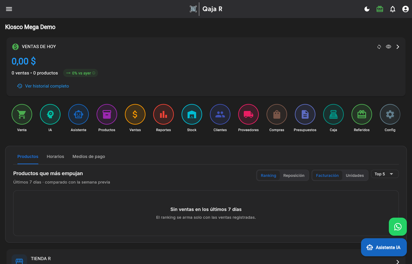 Inicio de Qaja R: el botón Config al final de la fila