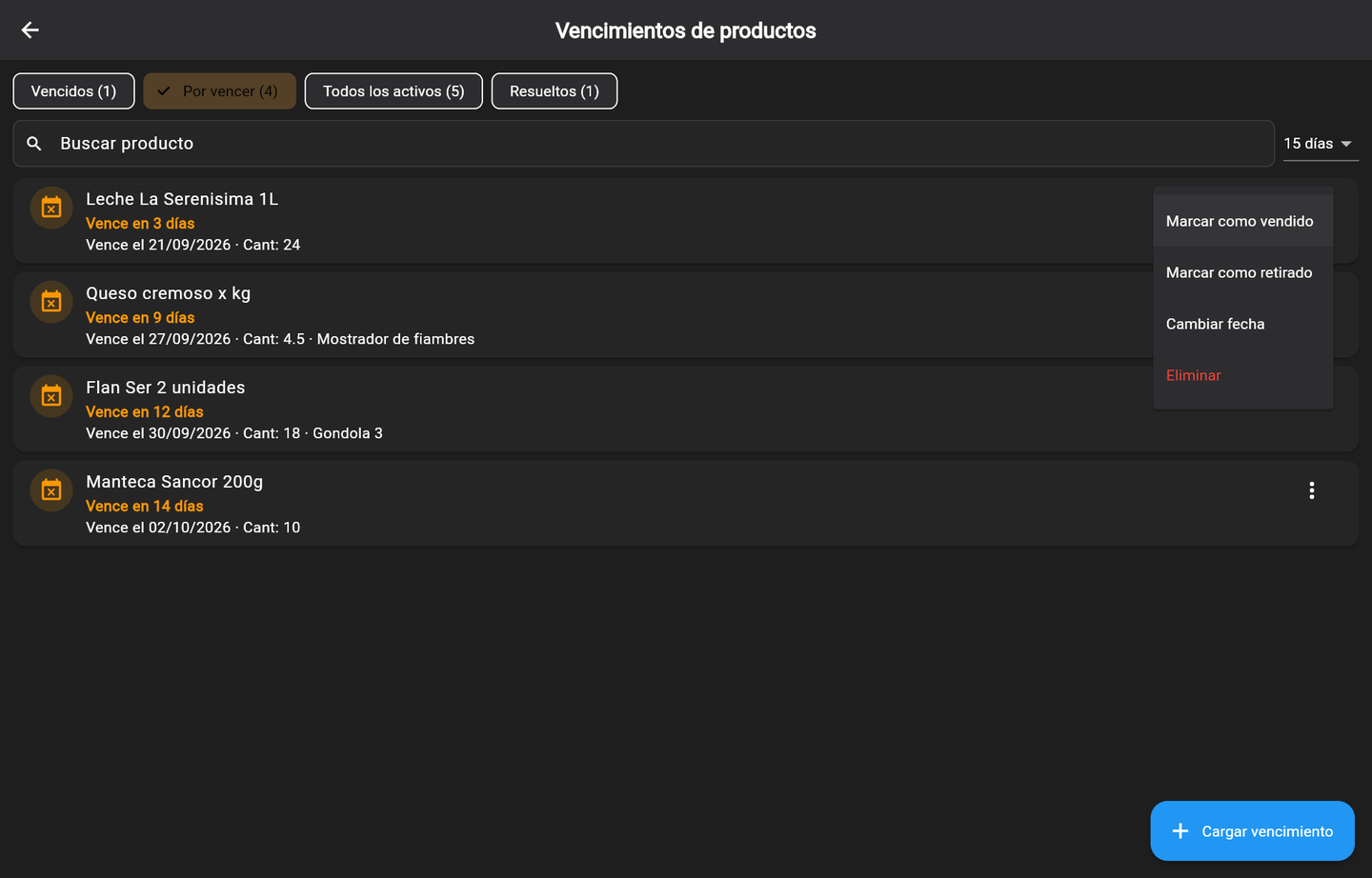 Las acciones de cada lote
